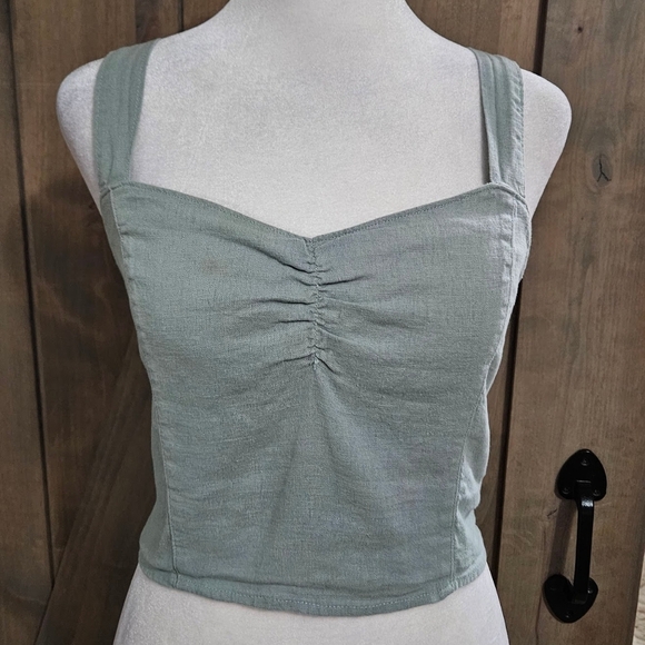 ABERCROMBIE Linen Blend Sweetheart Neckline Tailored Top In Sage. Size Medium - Picture 3 of 12
